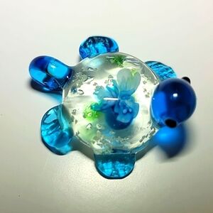 NEW Handcrafted Blown Art Glass Turtle Charm Pendant Floral with Luminous Specks